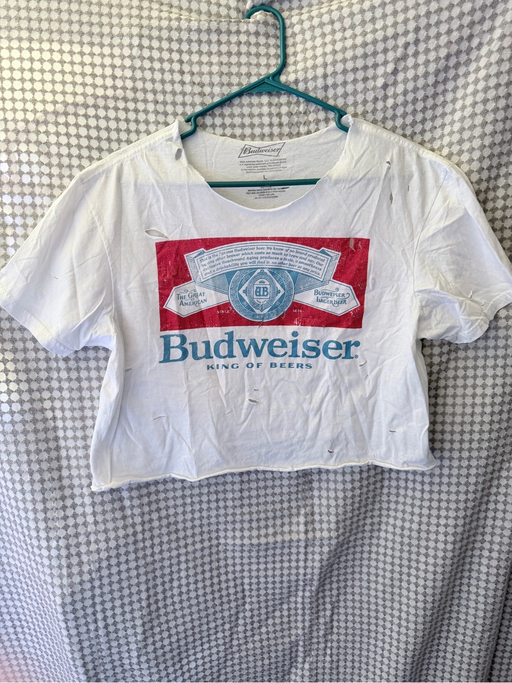 Budweiser White Crop Tee with Red and Blue Logo